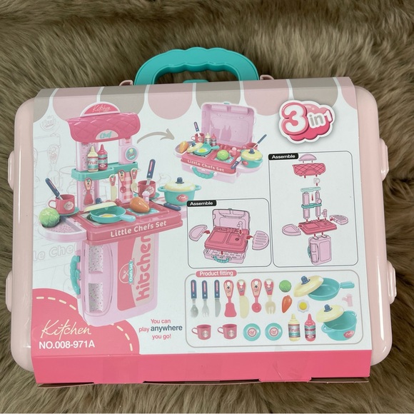 New Pretend Kitchen Play Set 3-in-1 Suitcase with Toy Pots Pans Dishes For 3+ - Picture 7 of 14